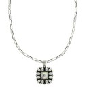  Western Floral Square Pendant Necklace AB SILVER