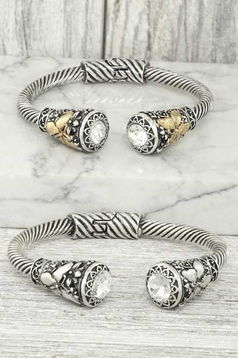 Western Bezel Open Cuff Bracelets - Silver & Gold