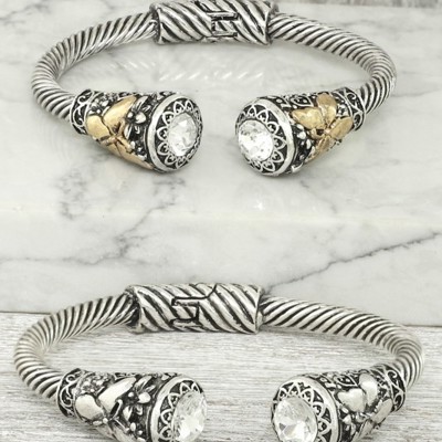 Western Bezel Open Cuff Bracelets - Silver & Gold