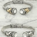  Western Bezel Open Cuff Bracelets - Silver & Gold