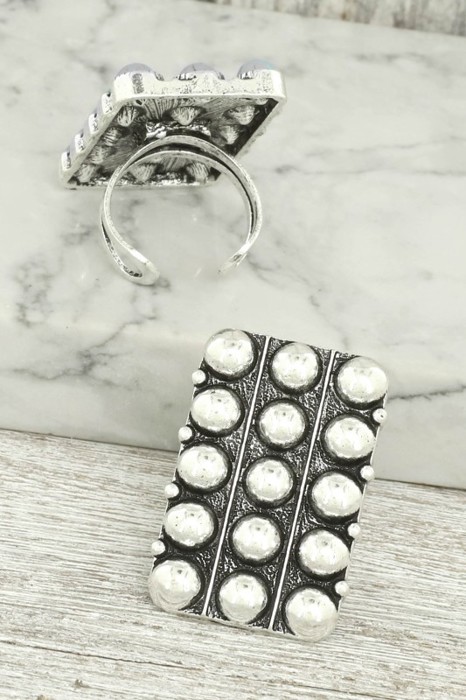 Western Bubble Rectangle Stretch Rings - Silver or Turquoise