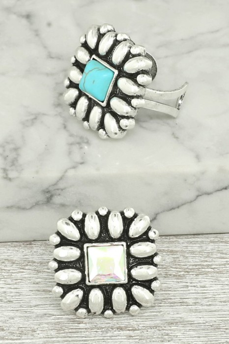 Western Floral Square Cuff Rings - Turquoise or Silver