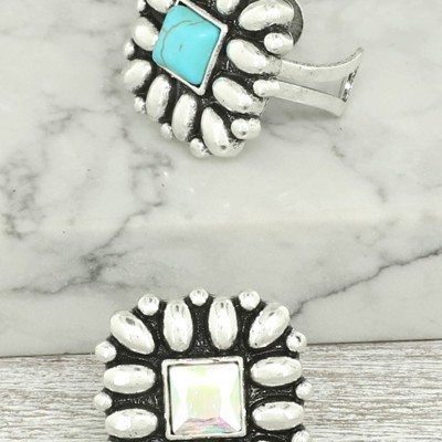 Western Floral Square Cuff Rings - Turquoise or Silver