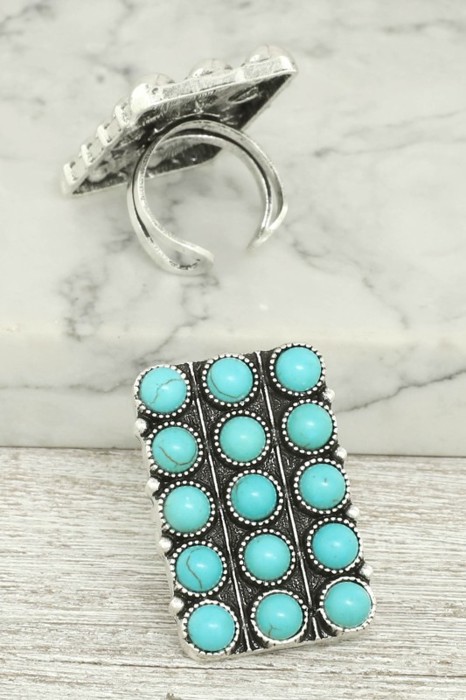 Western Bubble Rectangle Stretch Rings - Silver or Turquoise