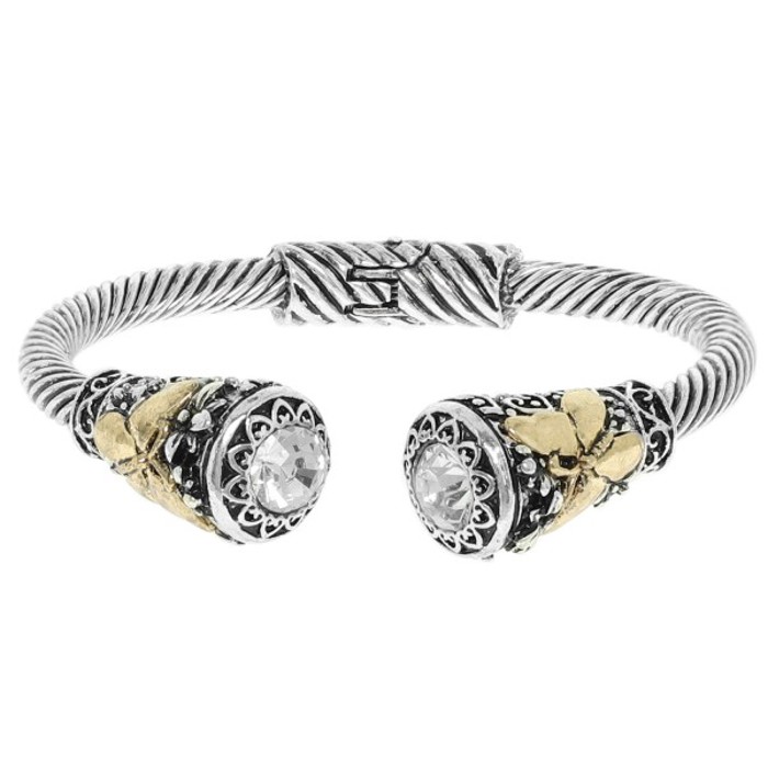 Western Bezel Open Cuff Bracelets - Silver & Gold