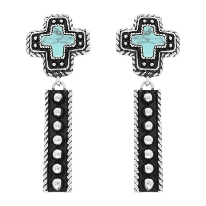 Western Cross Concho Turquoise Earrings