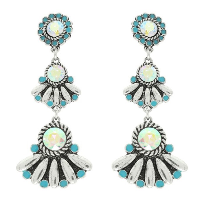 Western Jeweled Dangle Earrings - Silver or Turquoise