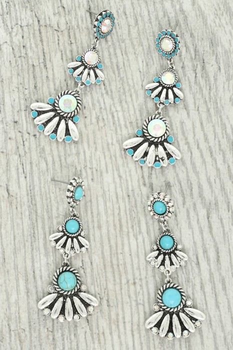 Western Jeweled Dangle Earrings - Silver or Turquoise