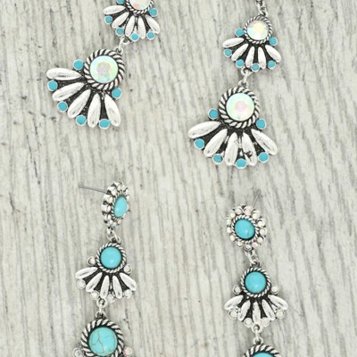 Western Jeweled Dangle Earrings - Silver or Turquoise