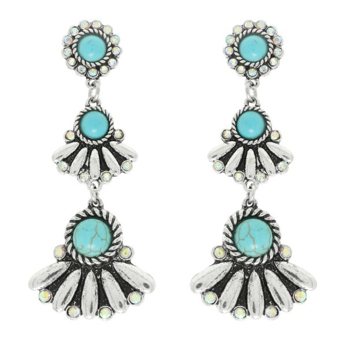 Western Jeweled Dangle Earrings - Silver or Turquoise