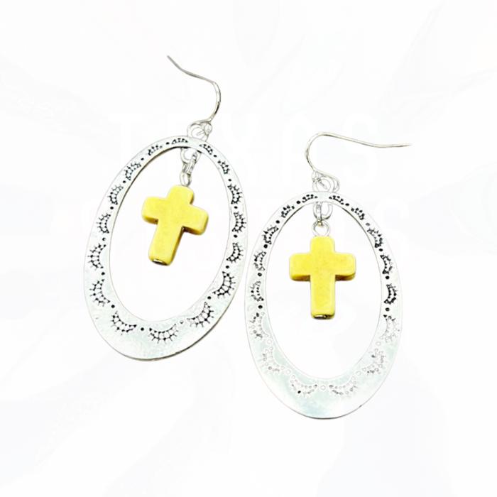 Cross Concho Drop Earrings Yellow