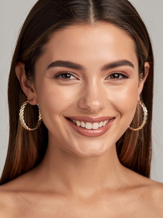 14K Gold Plated Two Tone Braided Hoop Earrings