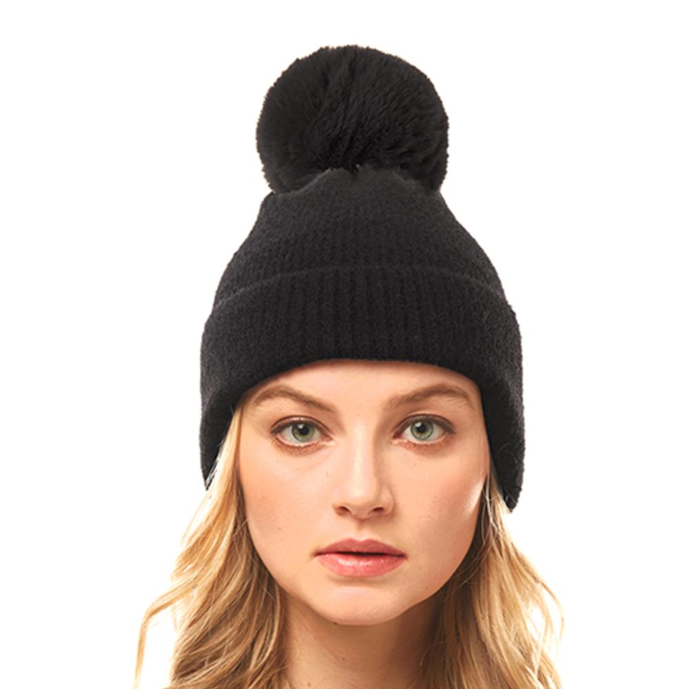 Super Soft Ribbed Design Pom Beanie