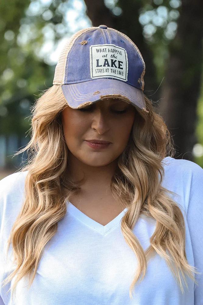 WHAT HAPPENS at the LAKE STAYS AT THE LAKE TRUCKER HAT