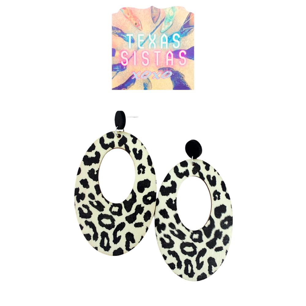 White & Black Leopard Wood Teardrop Earrings - FREE SHIPPING