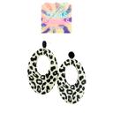  White & Black Leopard Wood Teardrop Earrings - FREE SHIPPING