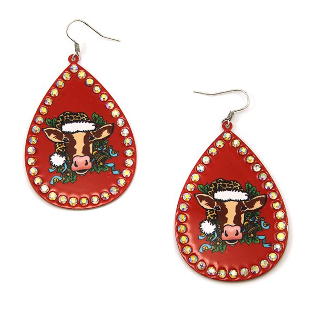 Red Christmas Cow Earrings