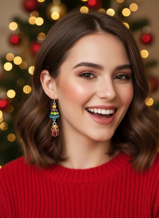 Super Cute CHRISTmas Tree Present Drop Earrings