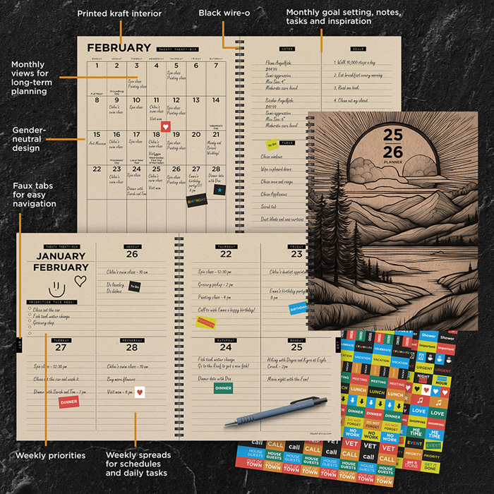 July 2025 - June 2026 Into the Wild Large Weekly Monthly Planner