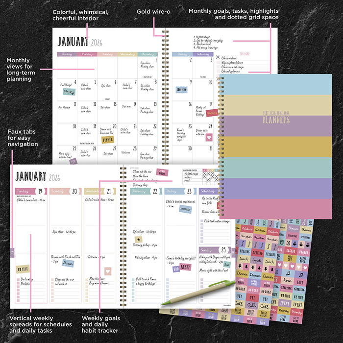 July 2025 - June 2026 Striped Down Large Weekly Monthly Planner