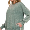 Small Green Zenana Acid Wash Fleece Hi-low Hem Pullover