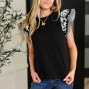  Contrast Flutter Sleeve Top in Black
