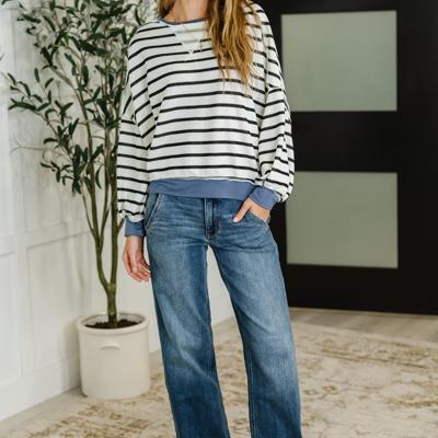 Cute in Comfort Crew Neck Pullover in White, Black and Denim