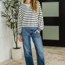  Cute in Comfort Crew Neck Pullover in White, Black and Denim