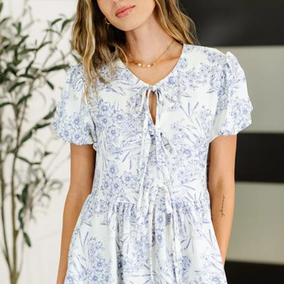 Dainty Lil' Thing Balloon Sleeve Blouse in Ivory/Blue- MEDIUM ONLY