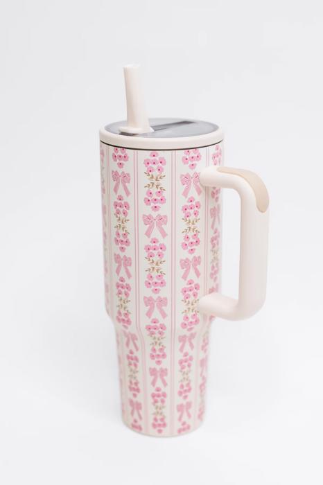 Girly Girl Bow and Floral Tumbler