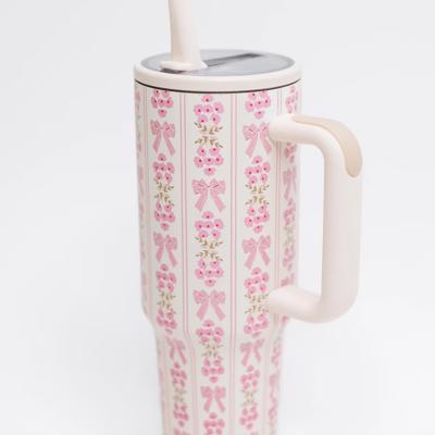 Girly Girl Bow and Floral Tumbler