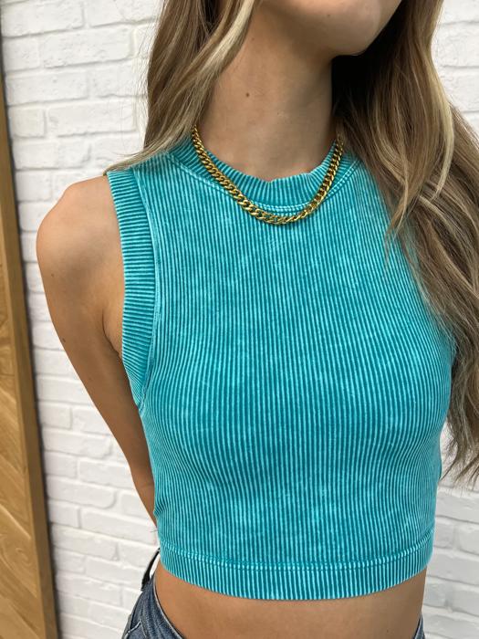Over and Out Cropped Ribbed Tank in Lt