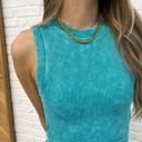 S-M Blue Over and Out Cropped Ribbed Tank in Lt