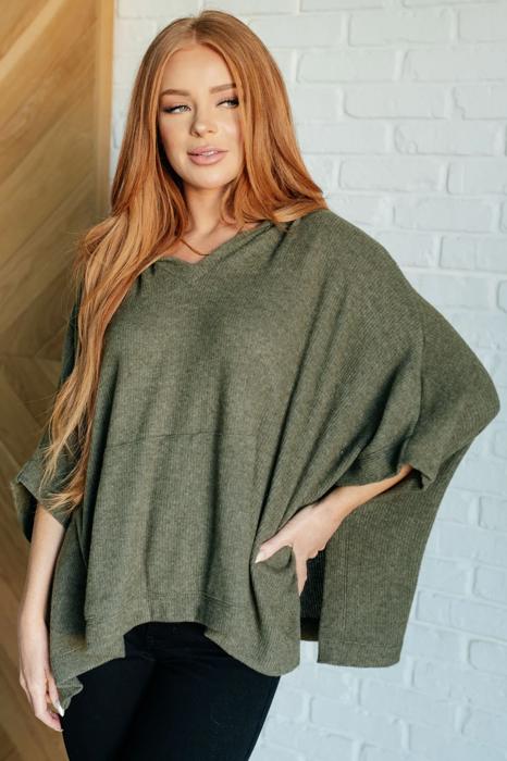 Perfectly Poised Hooded Poncho in Olive 