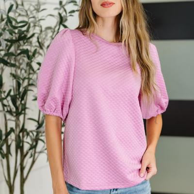 Textured Balloon Sleeve Blouse in Pink