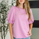  Textured Balloon Sleeve Blouse in Pink