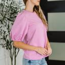  Textured Balloon Sleeve Blouse in Pink