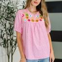  Wander Bloom Embroidered Puff Sleeve Blouse in Pink