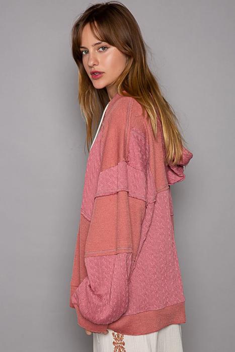 POL BRAND- Balloon Sleeve Cut Sew Sweater Knit Top in Mauve
