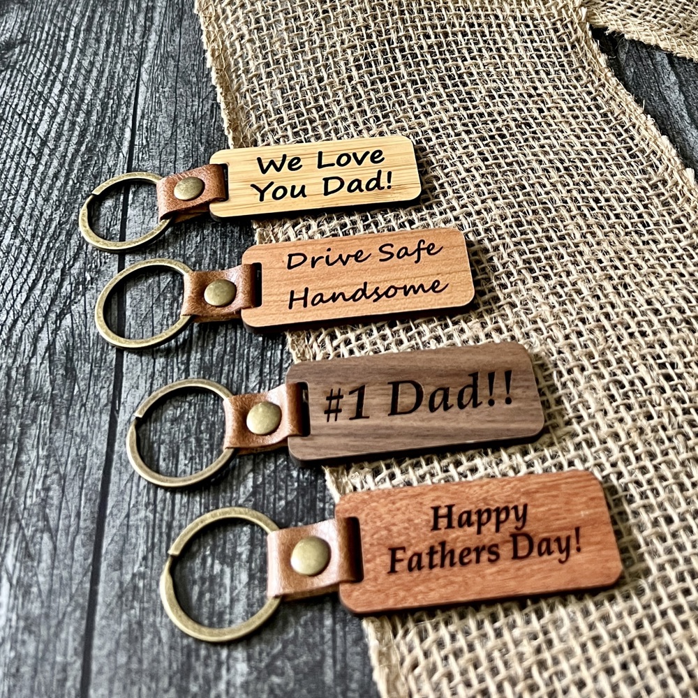 Custom Engraved Wood Keychains in Four Colors