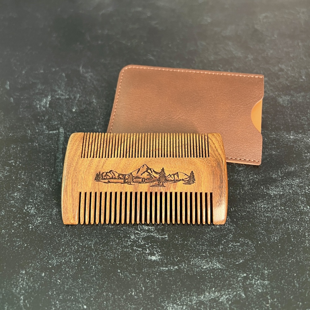 Mountain or Barbed Wire Engraved Wood Beard Comb