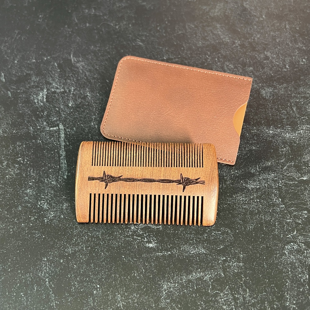 Mountain or Barbed Wire Engraved Wood Beard Comb