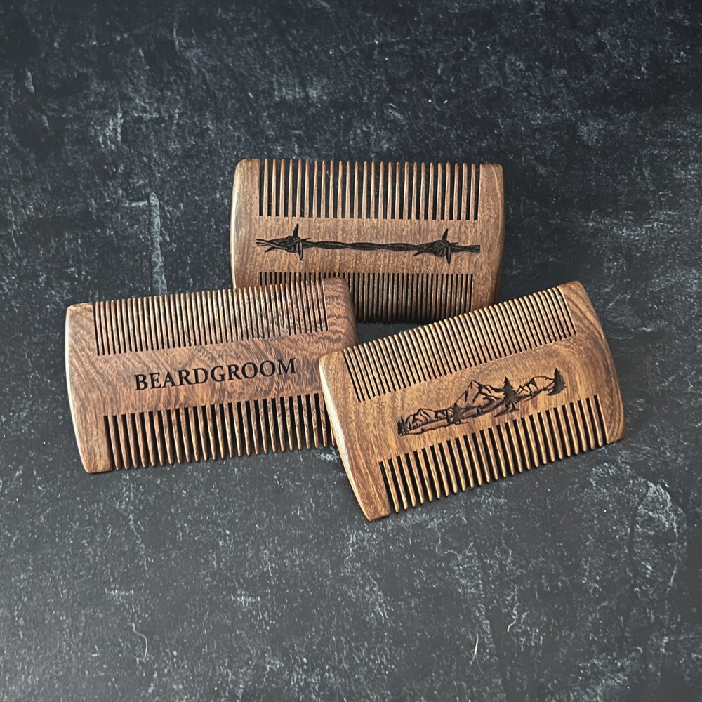 Mountain or Barbed Wire Engraved Wood Beard Comb