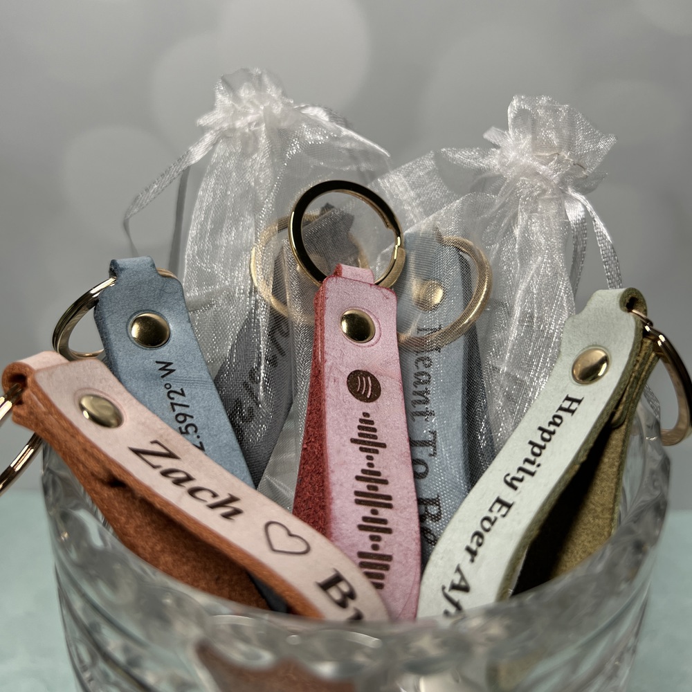 Personalized Leather Keychain in Four Color Options