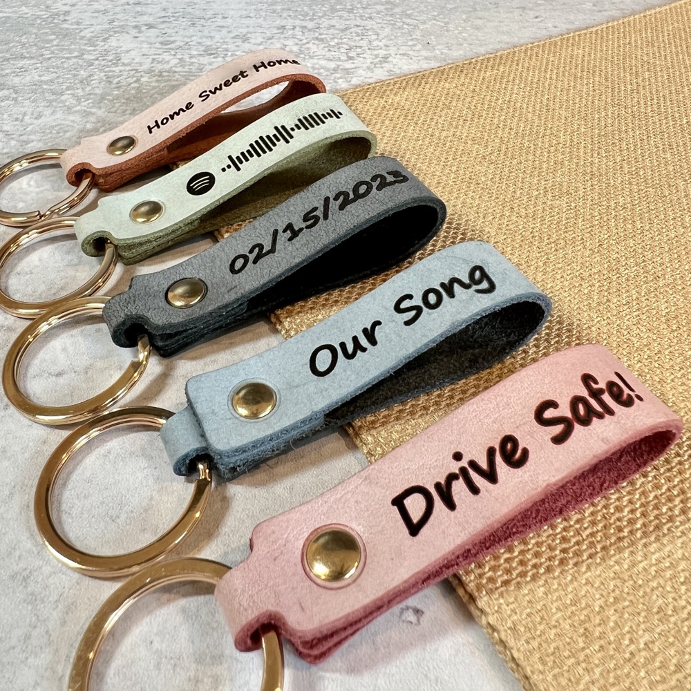 Personalized Leather Keychain in Four Color Options