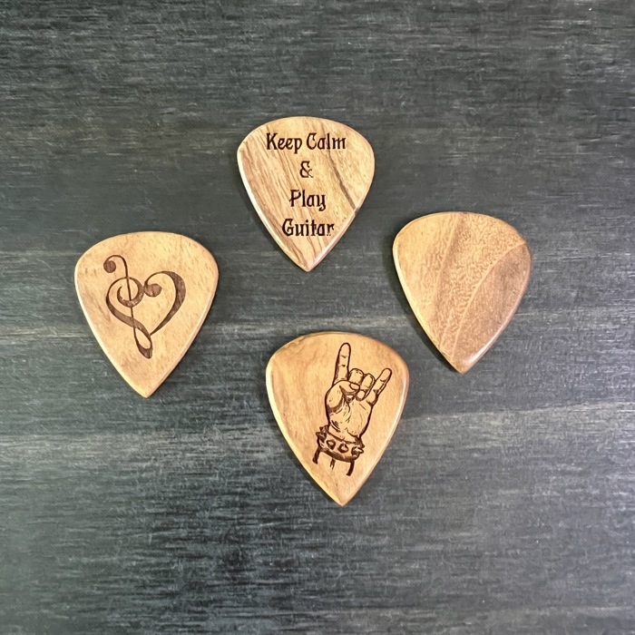 Custom Engraved Guitar Pick with Wooden Magnetic Box