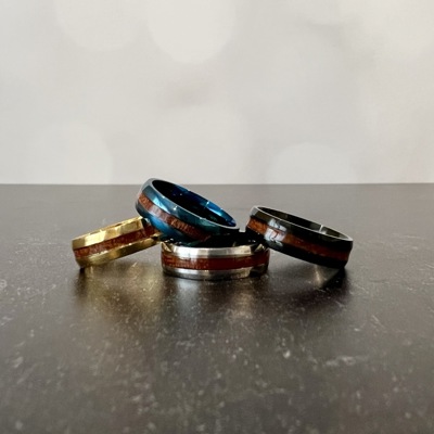 Men's Stainless Ring with Wooden Inlay