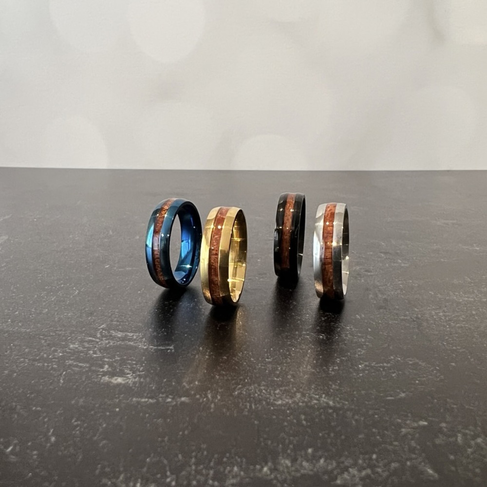 Men's Stainless Ring with Wooden Inlay