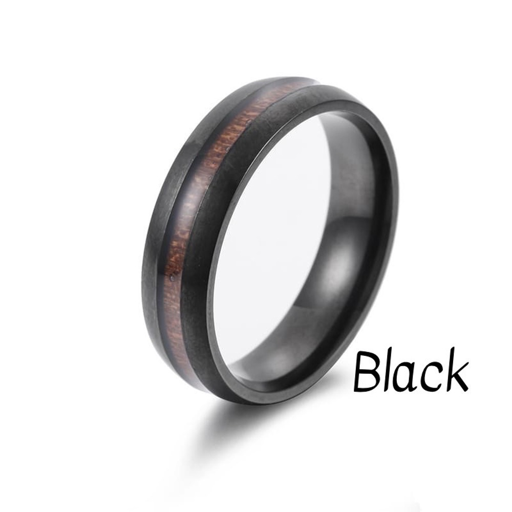 Men's Stainless Ring with Wooden Inlay