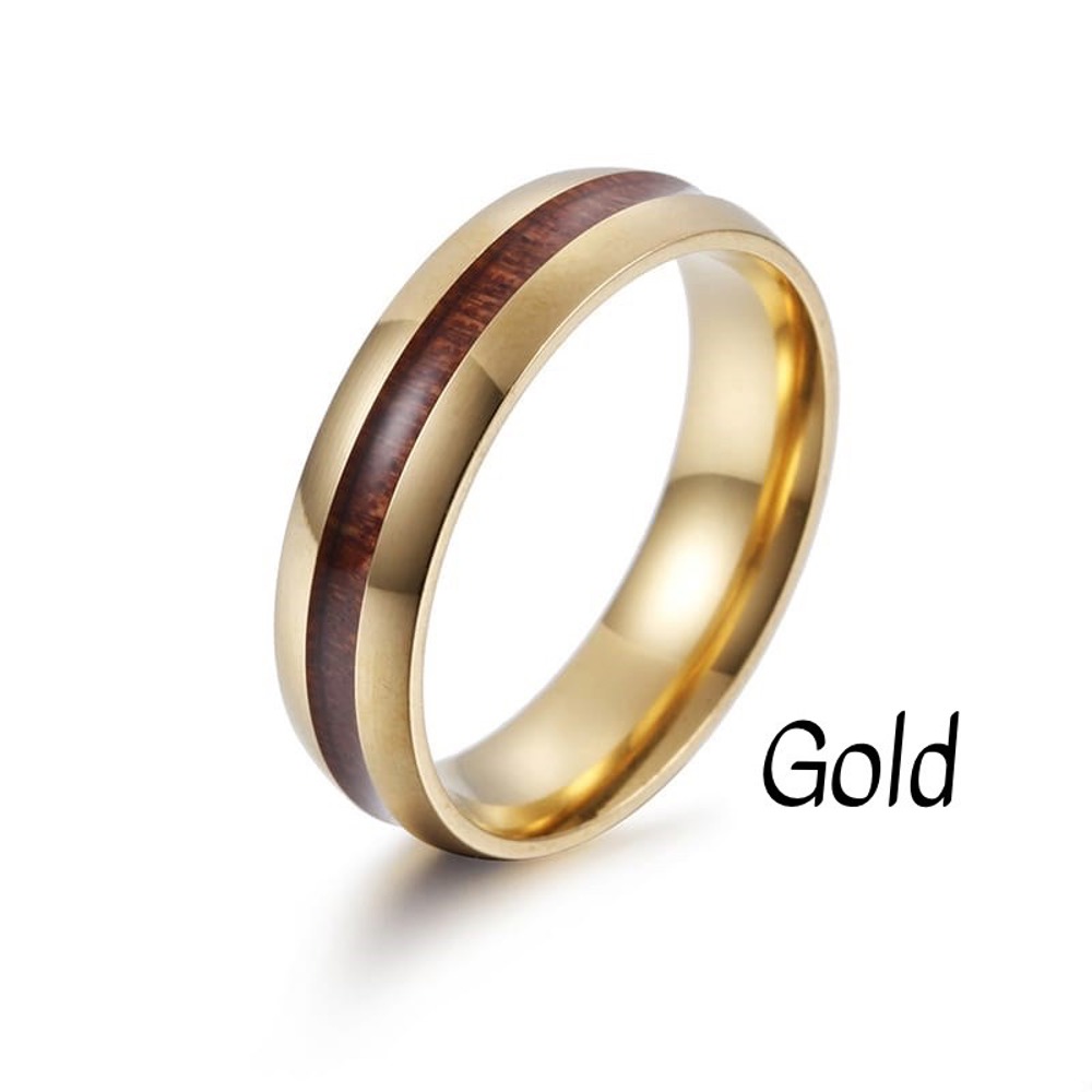 Men's Stainless Ring with Wooden Inlay